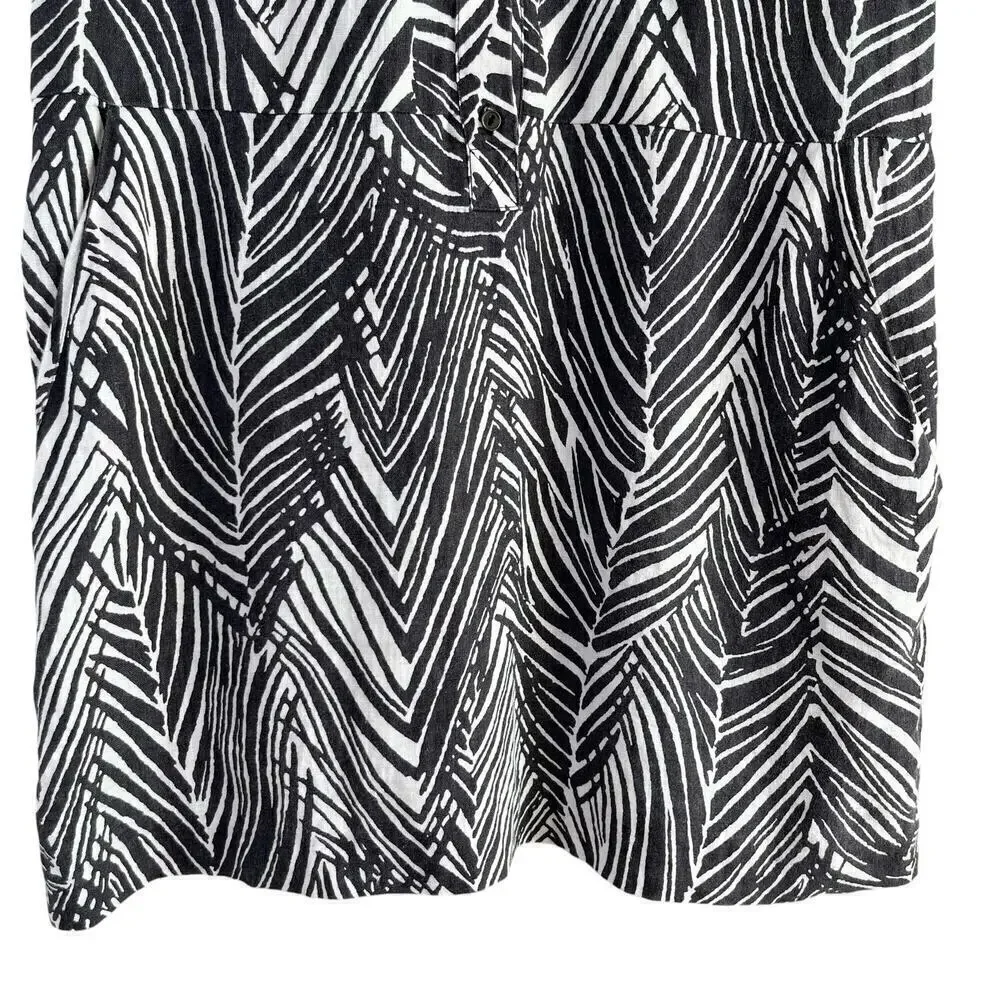 Zara 100% Linen Zebra Print Mini Shirt Dress Short Sleeves Black‎ White, Size XS